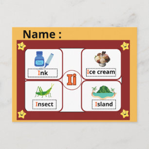 Educational Alphabet Letter I Flashcard for Kids  Postcard
