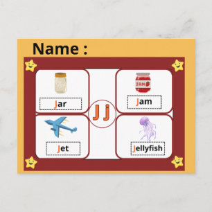 Educational Alphabet Letter J Flashcard for Kids  Postcard