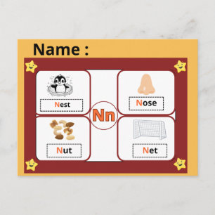 Educational Alphabet Letter N Flashcard for Kids  Postcard