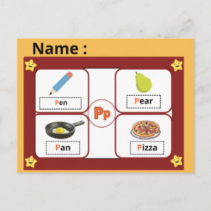 Educational Alphabet Letter P Flashcard for Kids  Postcard