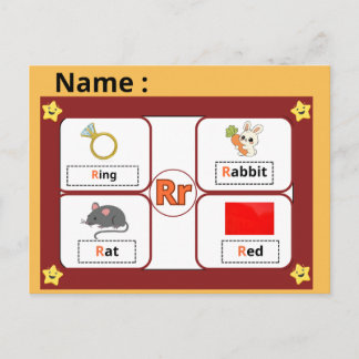 Educational Alphabet Letter R Flashcard for Kids Postcard