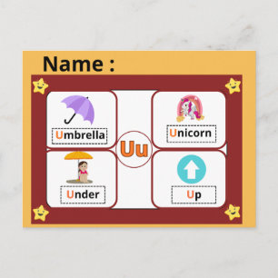 Educational Alphabet Letter U Flashcard for Kids  Postcard