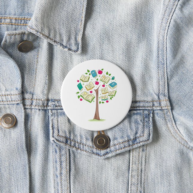 Educational Tree of Knowledge with Books 3 Inch Round Button (Creator Uploaded)
