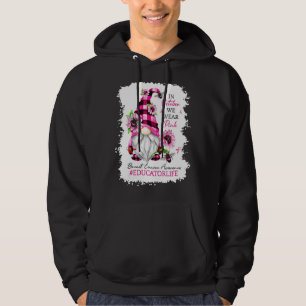 Educator Life In October We Wear Pink - Gnome Hoodie