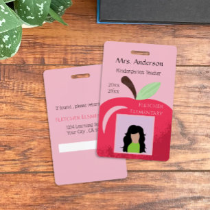 Educator Red Apple Vertical Photo ID Badge