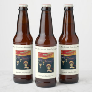 Edvard Munch Classic Painting, Anxiety (1894) Beer Bottle Label