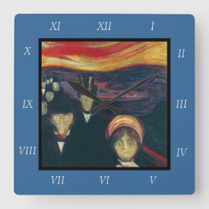 Edvard Munch Classic Painting, Anxiety (1894) Square Wall Clock