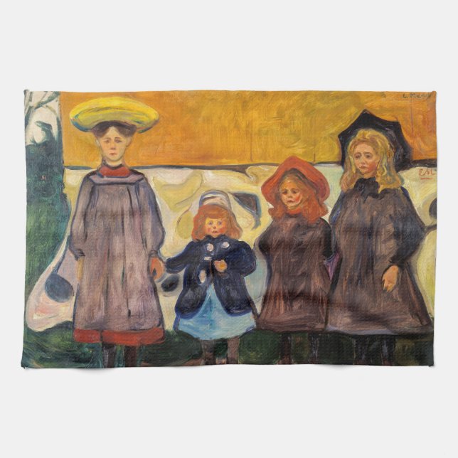 Edvard Munch - Four Girls in Asgardstrand Kitchen Towel (Horizontal)