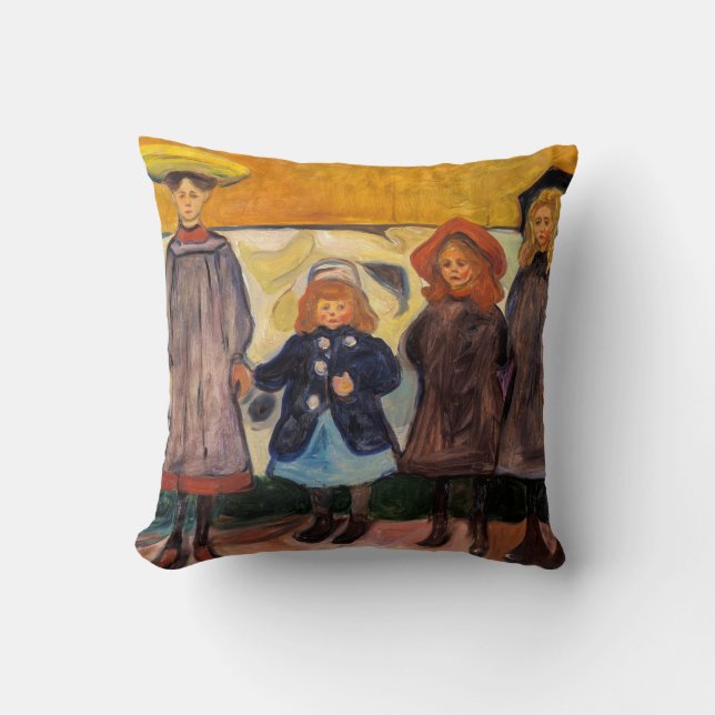 Edvard Munch - Four Girls in Asgardstrand Throw Pillow (Front)