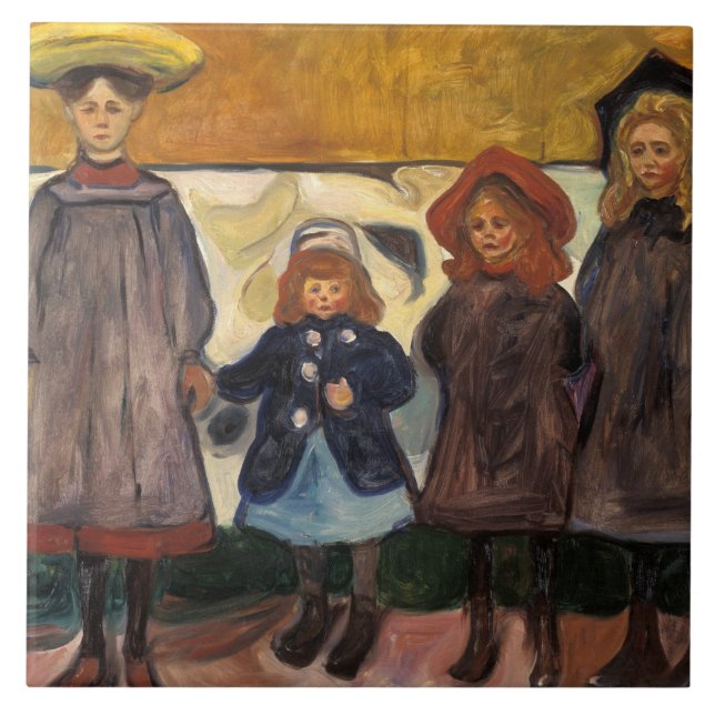 Edvard Munch - Four Girls in Asgardstrand Tile (Front)
