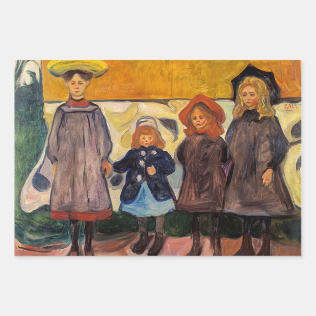 Edvard Munch - Four Girls in Asgardstrand Wrapping Paper Sheet (Front)