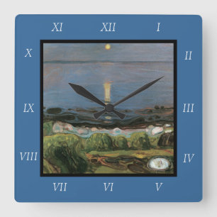 Edvard Munch Painting, Summer Night by the Beach Square Wall Clock