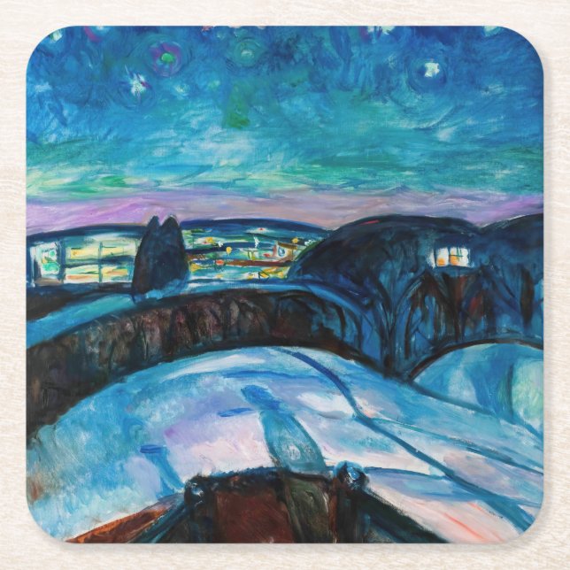 Edvard Munch - Starry Night 1922 Square Paper Coaster (Front)