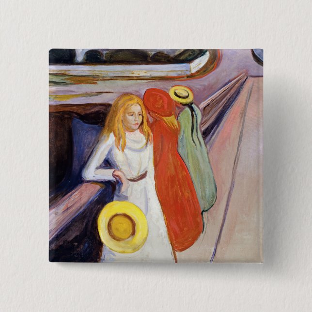 Edvard Munch - The Girls on the Bridge 1901 2 Inch Square Button (Front)