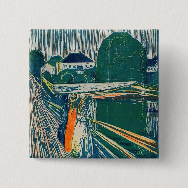 Edvard Munch - The Girls on the Bridge, Lithograph 2 Inch Square Button (Front)