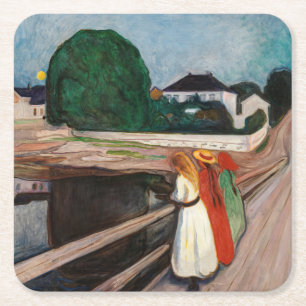 Edvard Munch - The Girls on the Bridge Square Paper Coaster