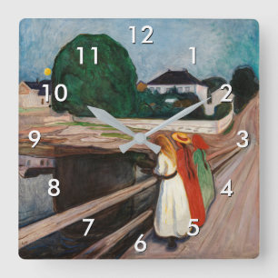 Edvard Munch - The Girls on the Bridge Square Wall Clock