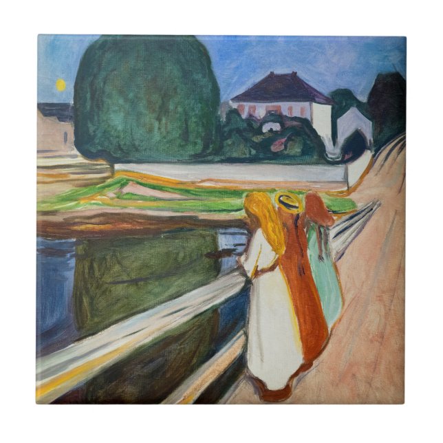 Edvard Munch - The Girls on the Bridge White Night Tile (Front)