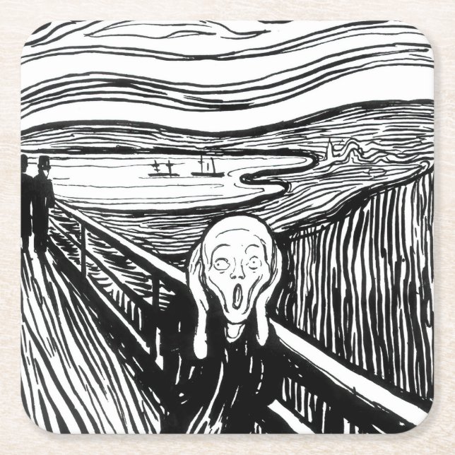 Edvard Munch - The Scream Lithography Square Paper Coaster (Front)