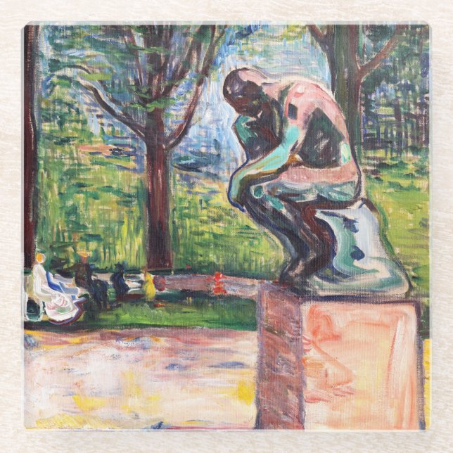 Edvard Munch - The Thinker by Rodin Glass Coaster (Front)
