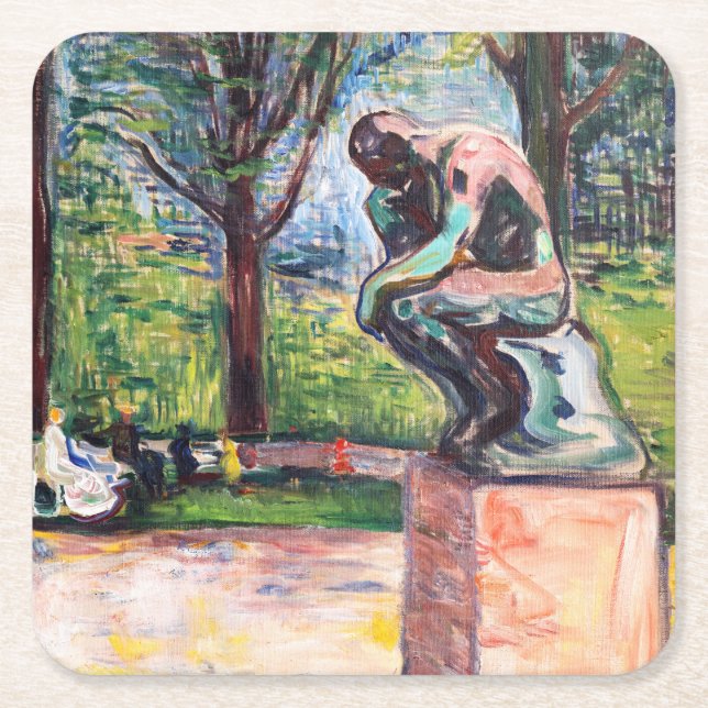 Edvard Munch - The Thinker by Rodin Square Paper Coaster (Front)