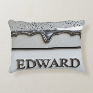 Edward Chrome Nameplate With Liquid Metal Drips Accent Pillow