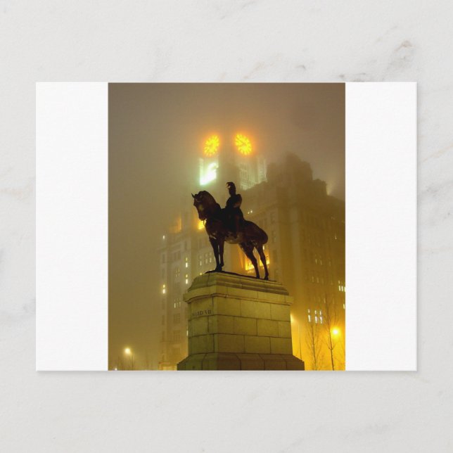 Edward V11 Statue, Pier Head, Liverpool UK Postcard (Front)