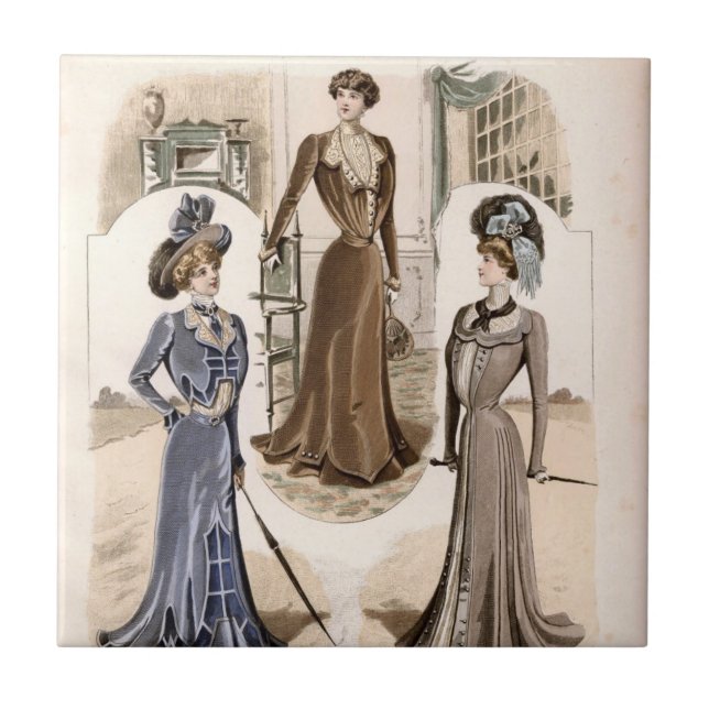 Edwardian Glam Vintage Fashion Illustration   Tile (Front)