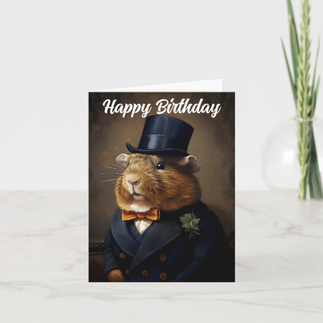 Edwardian Guinea Pig Gentleman Birthday Card (Front)