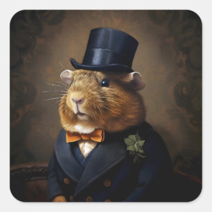 Edwardian Guinea Pig Gentleman Square Sticker