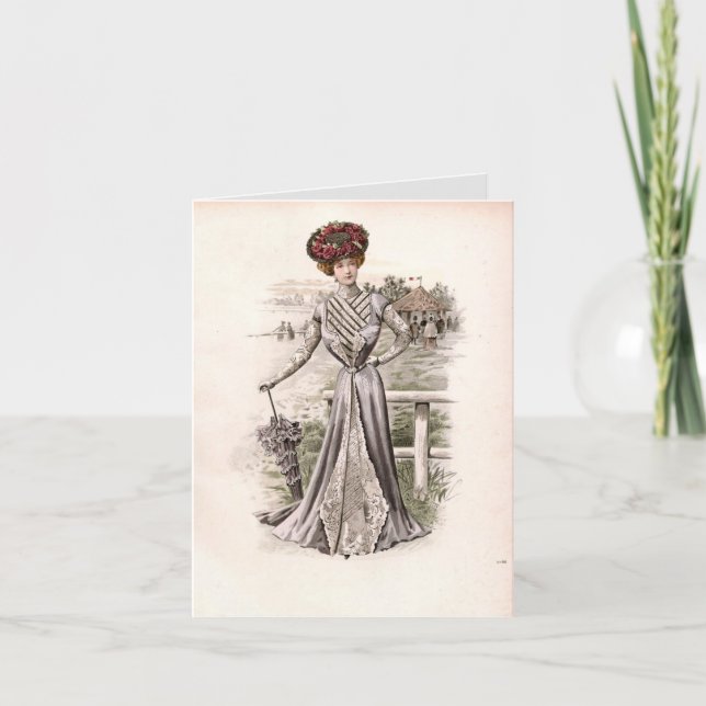 Edwardian Lady With Umbrella Vintage Fashion   Card (Front)