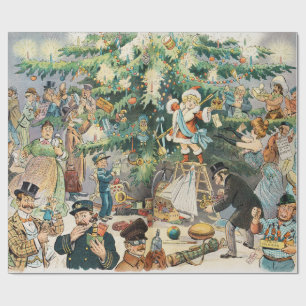 Edwardian Satire Christmas Tree Vintage Art Print Wrapping Paper