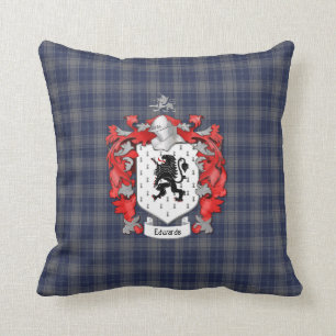 Edwards Family Crest and Tartan Plaid Throw Pillow