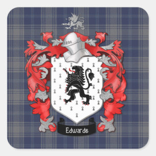 Edwards Family Crest & EdwardsTartan Square Sticker