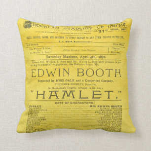 Edwin Booth Hamlet Program Throw Pillow