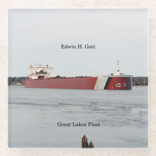 Edwin H. Gott glass coaster (Front)