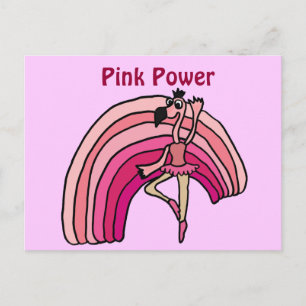 EE- Pink Power Flamingo and Rainbow Design Postcard