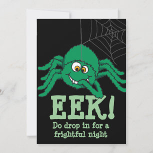 Eek! big green spider Halloween party invitation