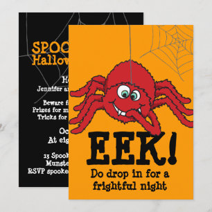 Eek! big red spider Halloween party invitation