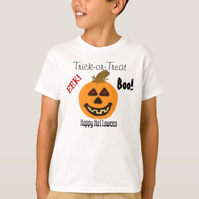 EEK Halloween Smiling Pumpkin Trick-or-Treat Boo T-Shirt (Front)