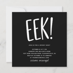 EEK! Modern Funny Halloween Party   Black Spooky Invitation