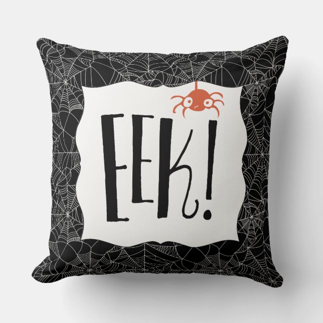 "Eek!" Scary Cute Spider Halloween Design Throw Pillow (Front)