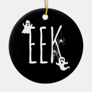 Eek Whimsical Ghosts & Spider Halloween Black Ceramic Ornament