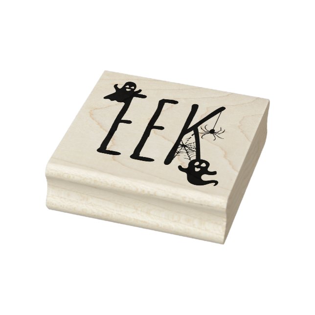 Eek Whimsical Spooky Ghost & Spider Halloween Rubber Stamp (Stamp)