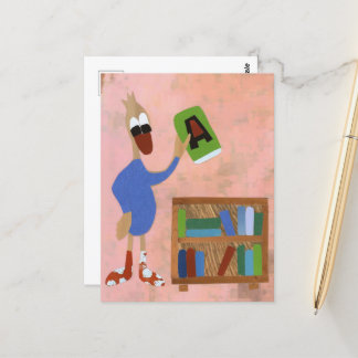 Eend with book likes to read retirement bookcase postcard