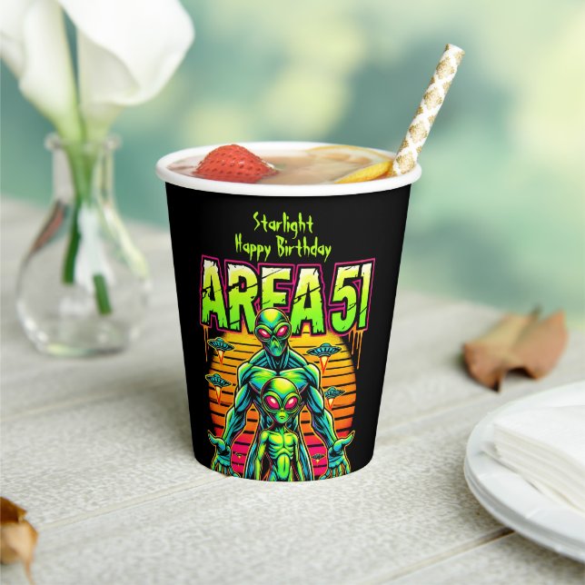 Eerie Aliens Wander Near Area 51 Under Neon Skies Paper Cups (Insitu)