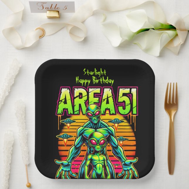 Eerie Aliens Wander Near Area 51 Under Neon Skies Paper Plate (Wedding)