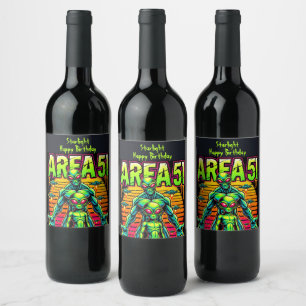 Eerie Aliens Wander Near Area 51 Under Neon Skies Wine Label
