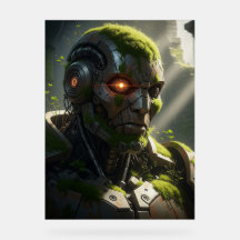 Eerie Android Overgrown Cyberpunk Art