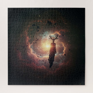 Eerie Antler Spirit in Deep Dark Outer Space Jigsaw Puzzle
